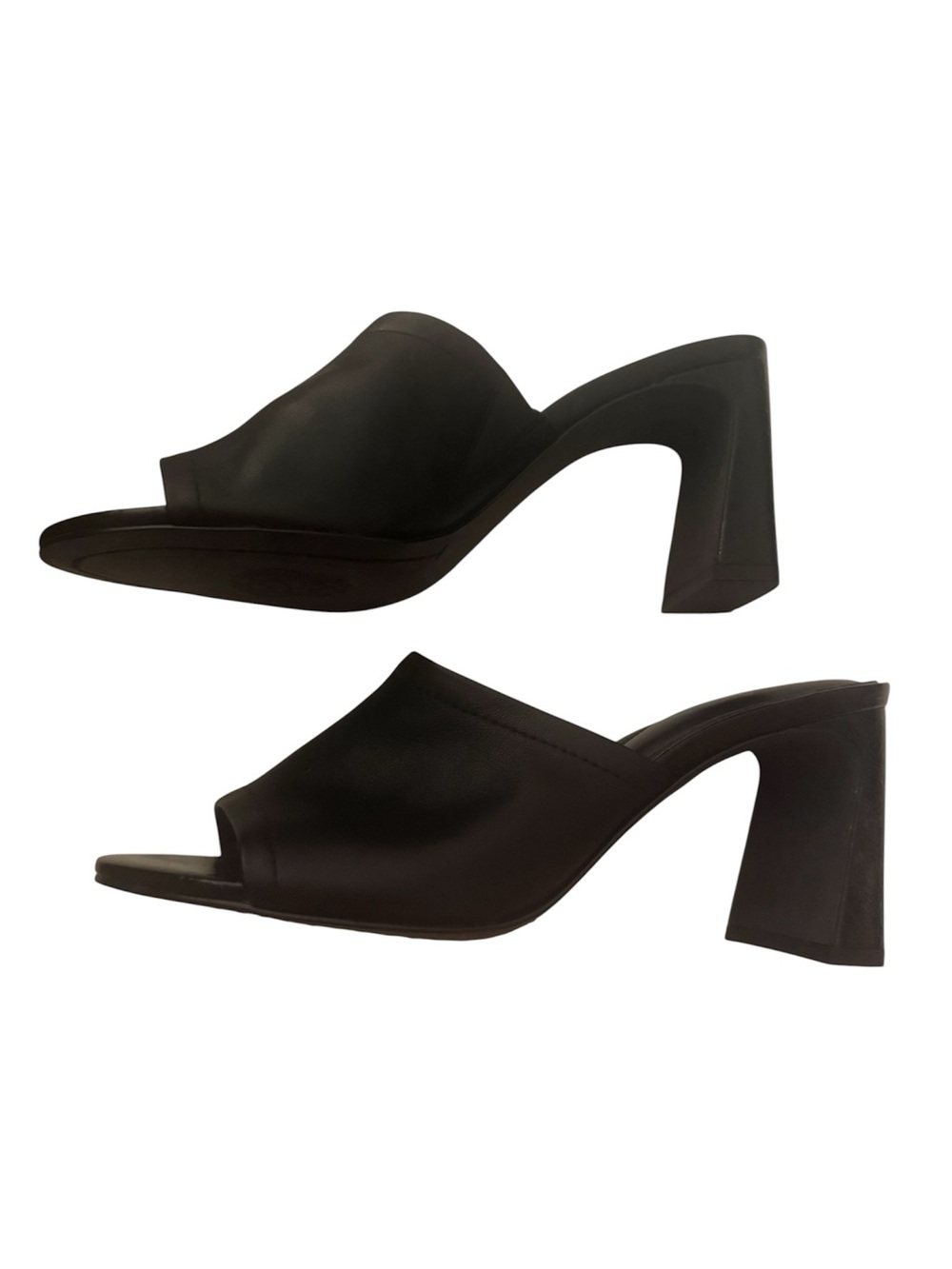 Vince Camuto Black Leather Open-Toe Mule Heels. Size 8